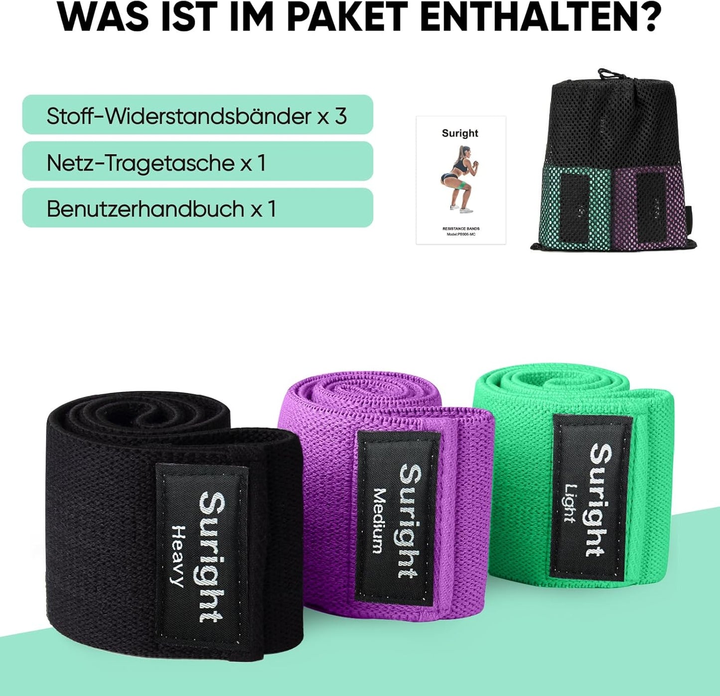Suright Fitnessbänder Stricken, Resistance Bands Widerstandsbänder, Yogagürtel Rutsch & Schweißfest, Gymnastikgürtel, Hüft, Beintraining, Krafttraining Und Klimmzüge