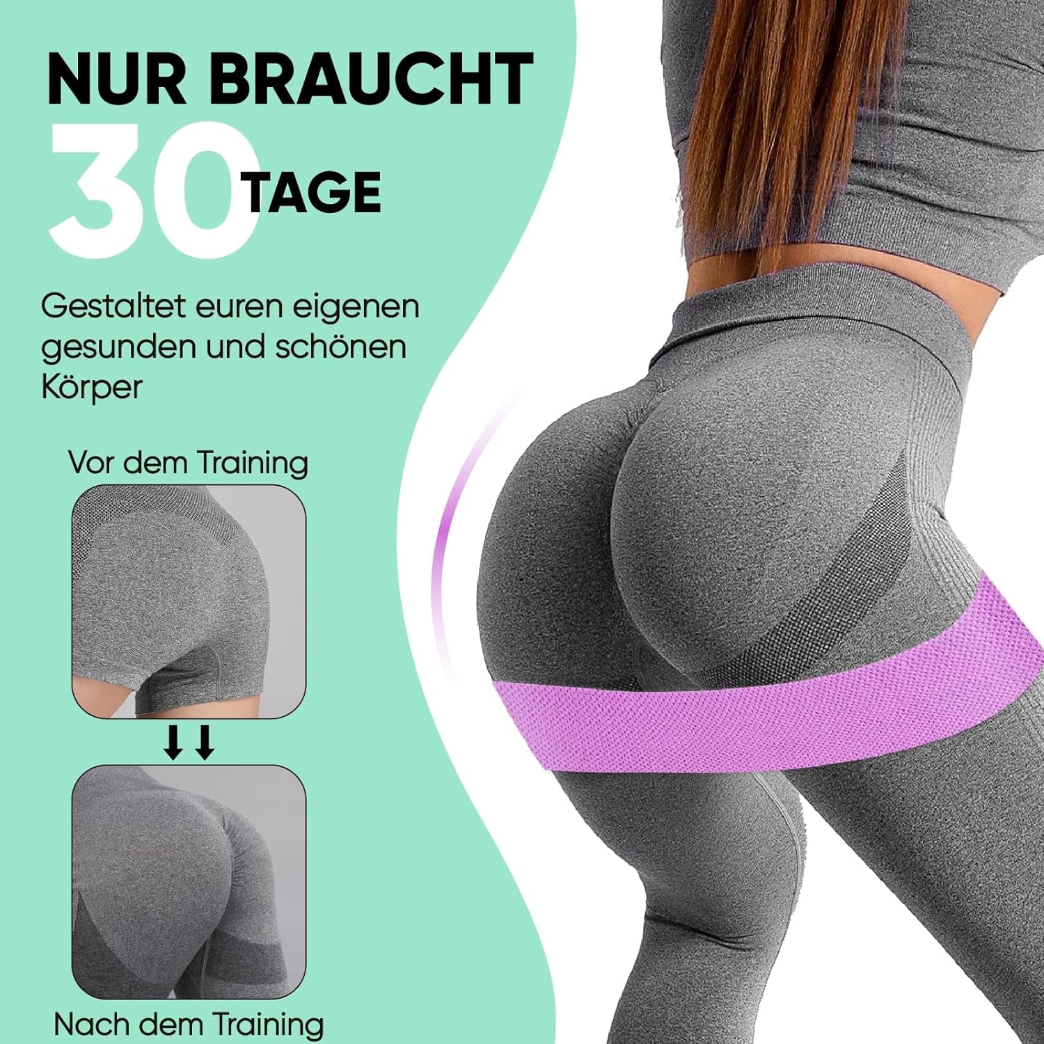 Suright Fitnessbänder Stricken, Resistance Bands Widerstandsbänder, Yogagürtel Rutsch & Schweißfest, Gymnastikgürtel, Hüft, Beintraining, Krafttraining Und Klimmzüge
