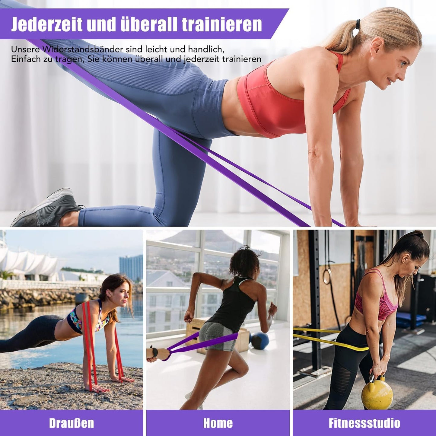 Fitnessbänder Mit 4 Widerstandsstufen, Resistance Bands Set Mit Griffen, Türanker, Schutzhülle, Tragetasche Und Trainingsanleitung, Widerstandsbänder Für Fitness, Stretching, Yoga, Krafttrain