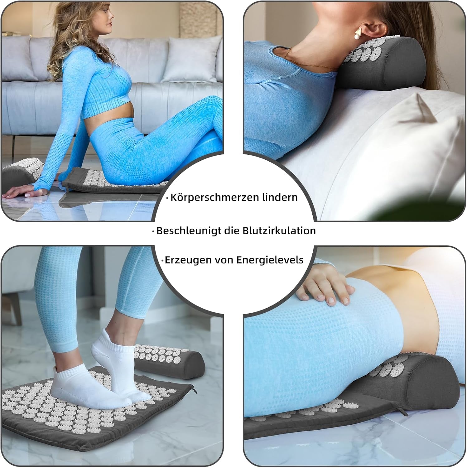 Akupressurmatte, Akupunktur Matte, Akkupressmatte Zur Linderung Von Nacken Und Rückenschmerzen, Acupressure Mat Mit Muskelentspannung Und Stressabbau, Shiatsu Matte Zur Ischiasentlastung, Grau Weiß
