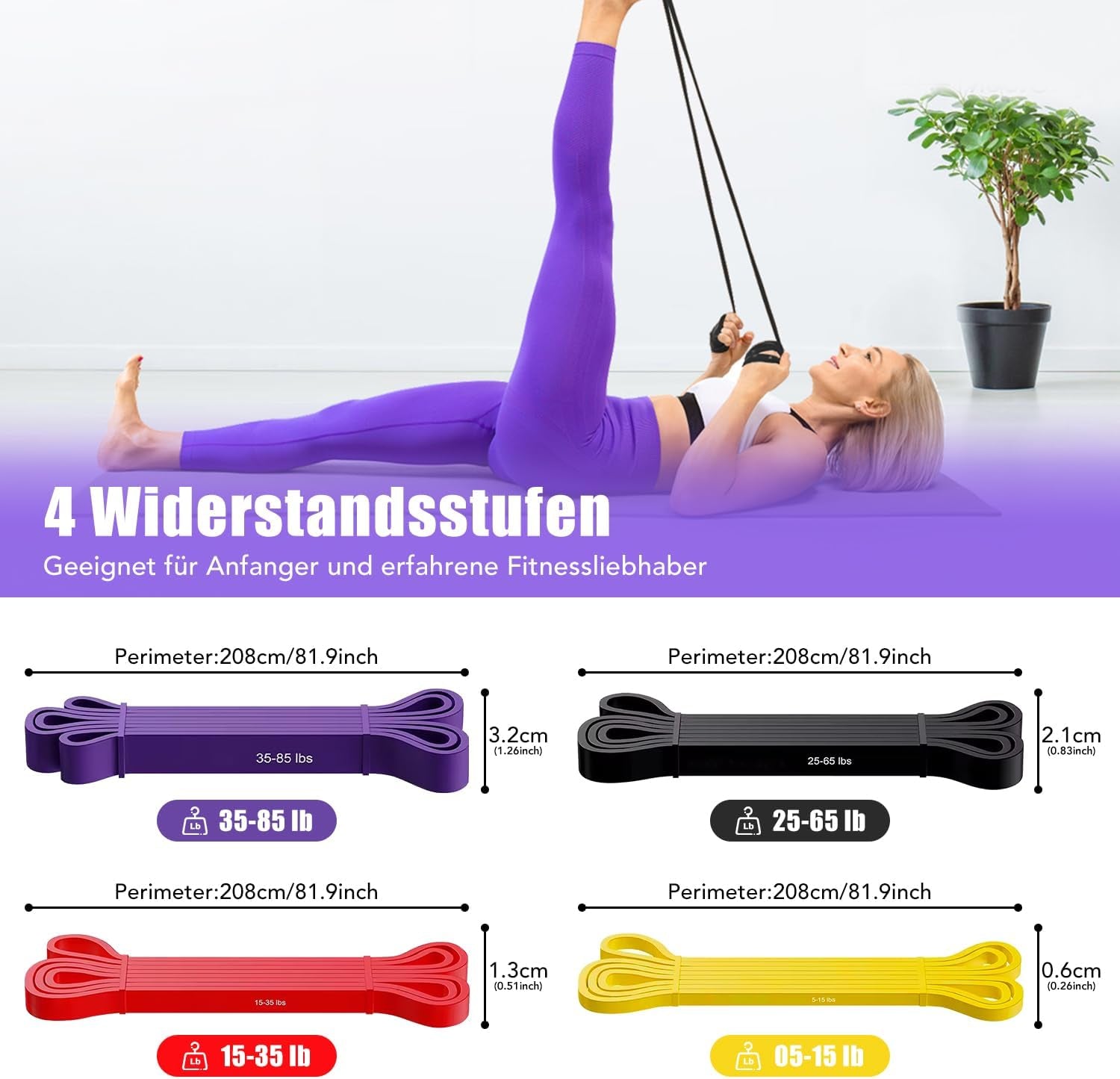 Fitnessbänder Mit 4 Widerstandsstufen, Resistance Bands Set Mit Griffen, Türanker, Schutzhülle, Tragetasche Und Trainingsanleitung, Widerstandsbänder Für Fitness, Stretching, Yoga, Krafttrain