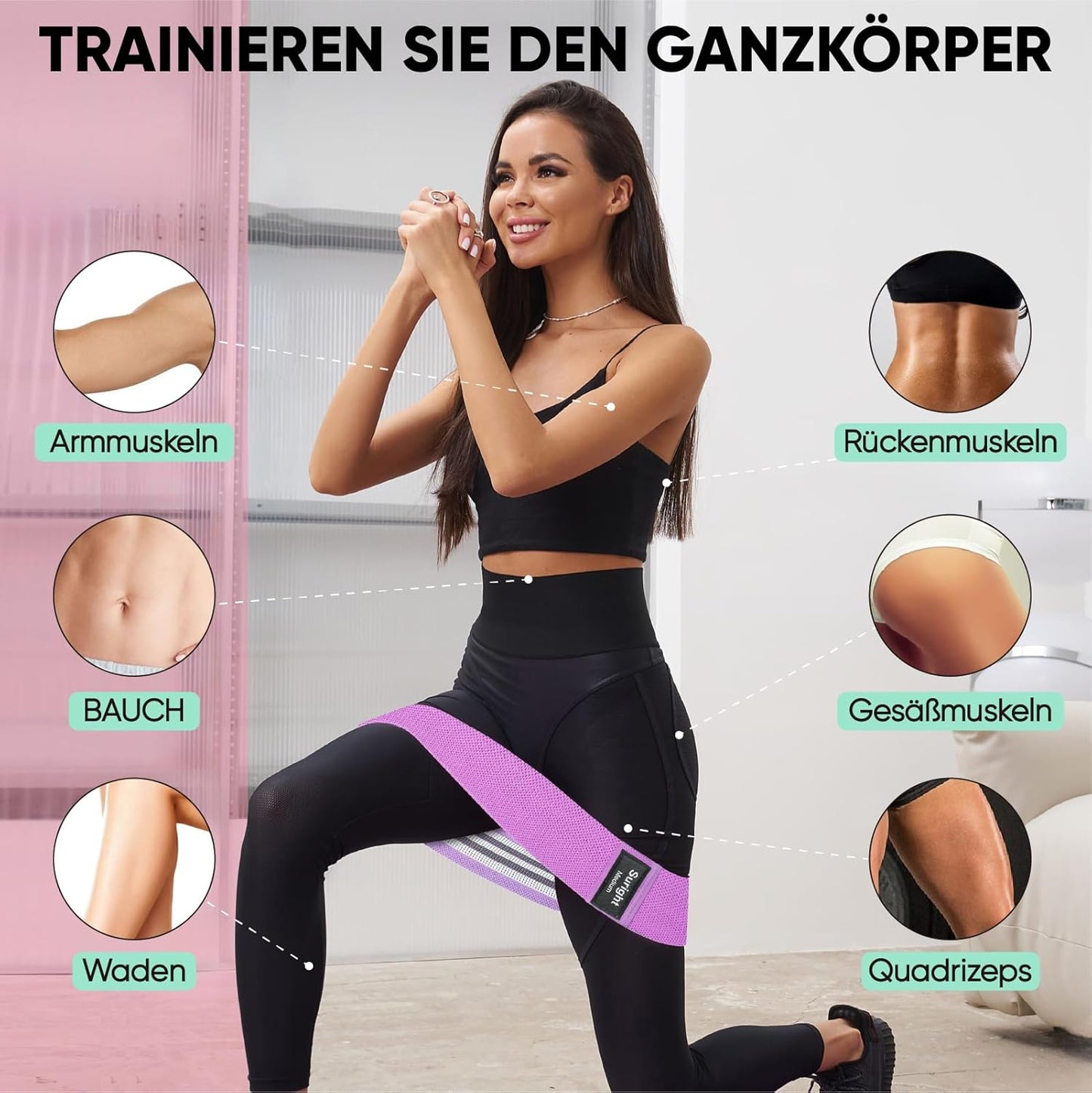 Suright Fitnessbänder Stricken, Resistance Bands Widerstandsbänder, Yogagürtel Rutsch & Schweißfest, Gymnastikgürtel, Hüft, Beintraining, Krafttraining Und Klimmzüge