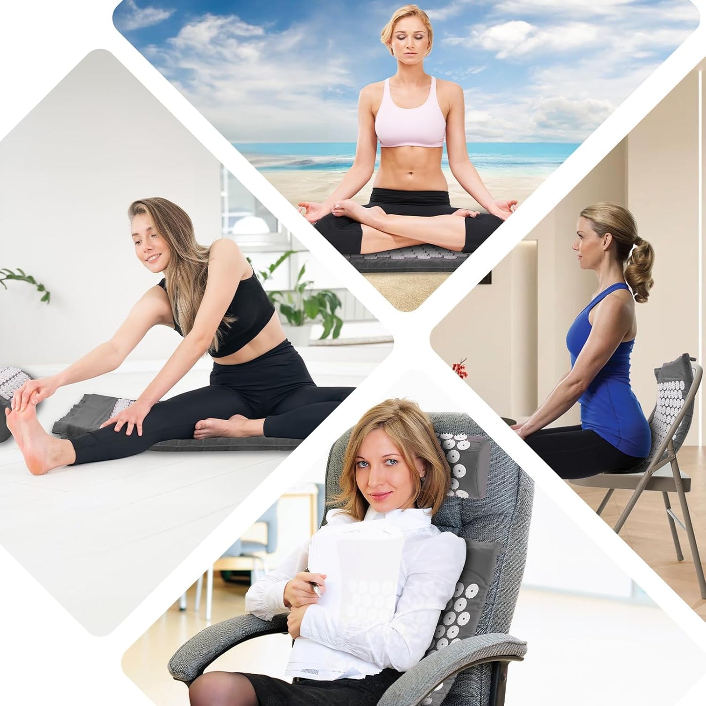 Akupressurmatte, Akupunktur Matte, Akkupressmatte Zur Linderung Von Nacken Und Rückenschmerzen, Acupressure Mat Mit Muskelentspannung Und Stressabbau, Shiatsu Matte Zur Ischiasentlastung, Grau Weiß