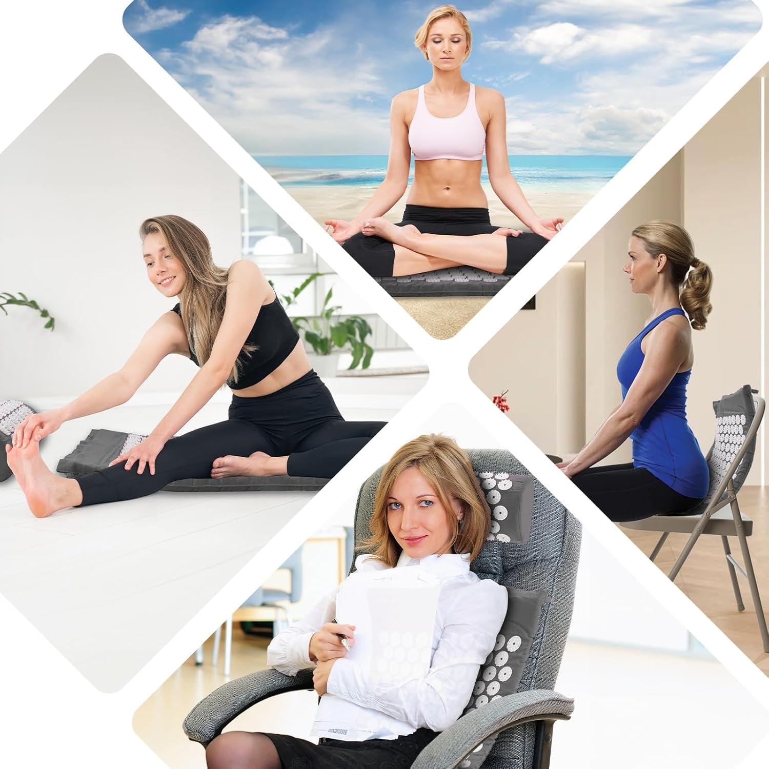 Akupressurmatte, Akupunktur Matte, Akkupressmatte Zur Linderung Von Nacken Und Rückenschmerzen, Acupressure Mat Mit Muskelentspannung Und Stressabbau, Shiatsu Matte Zur Ischiasentlastung, Grau Weiß
