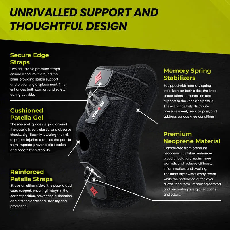 Knee Brace Support with Gel Pads & Side Stabilizers for Pain Relief Adjustable for Meniscus Tear Arthritis ACL MCL