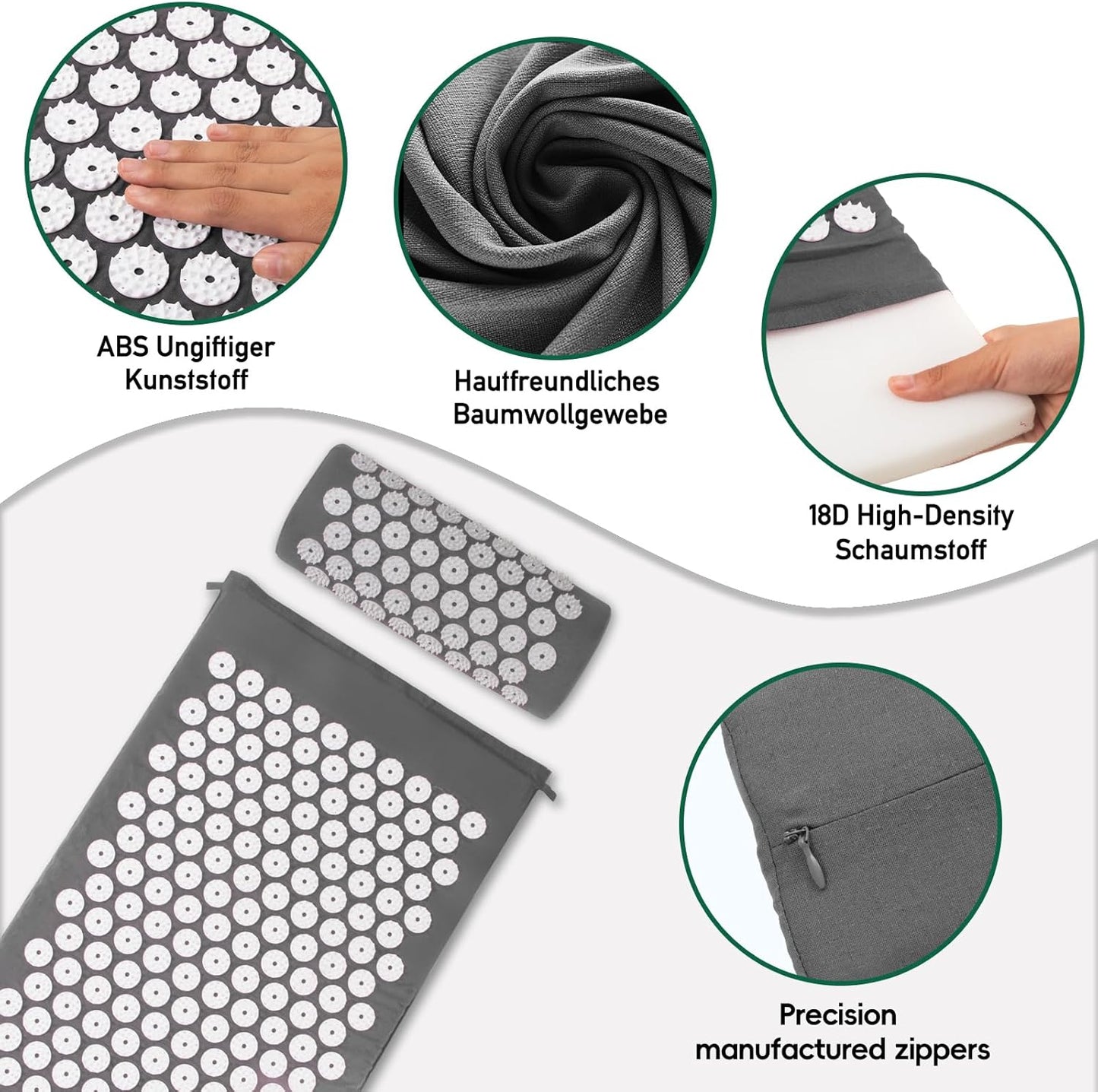 Akupressurmatte, Akupunktur Matte, Akkupressmatte Zur Linderung Von Nacken Und Rückenschmerzen, Acupressure Mat Mit Muskelentspannung Und Stressabbau, Shiatsu Matte Zur Ischiasentlastung, Grau Weiß