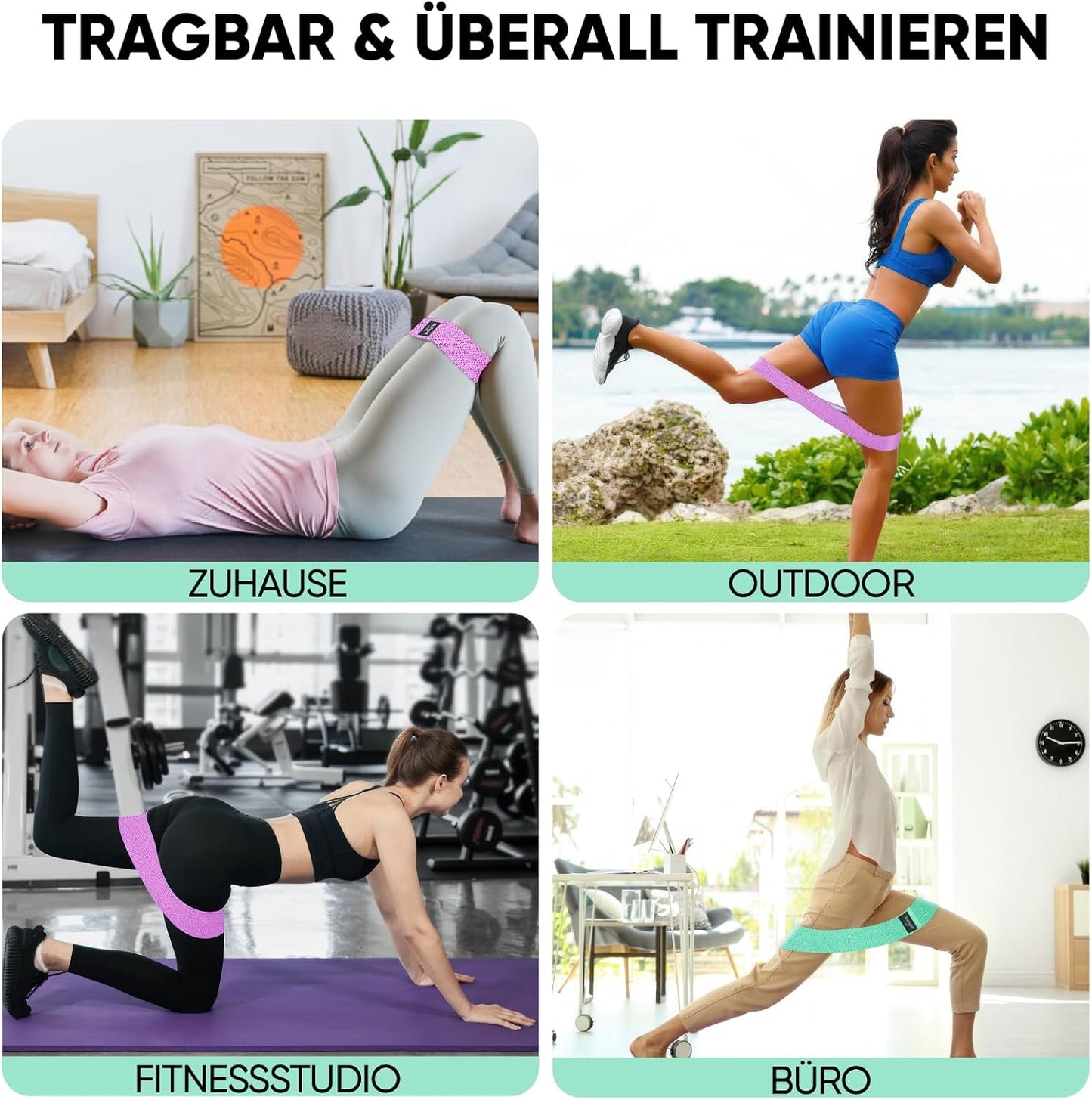 Suright Fitnessbänder Stricken, Resistance Bands Widerstandsbänder, Yogagürtel Rutsch & Schweißfest, Gymnastikgürtel, Hüft, Beintraining, Krafttraining Und Klimmzüge